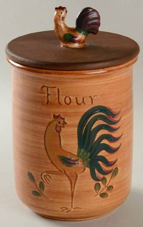 Red Rooster Flour Canister & Wood Lid