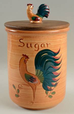 Red Rooster Sugar Canister & Wood Lid