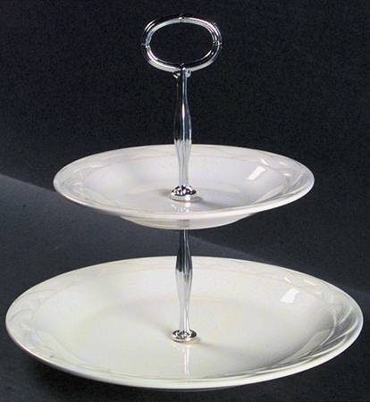 Acadia White 6 5/8"-10"  2 Tiered Serving Tray (Dp, Sp) HC