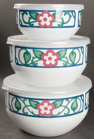 Arbor Vine 3 Pc Metal Bowl & Plastic Lid (5 3/4", 7", 7 3/4")