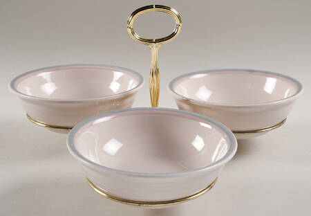 Aura Pink 7" x 12" 3-Part Relish & Metal Stand (CERC) HC