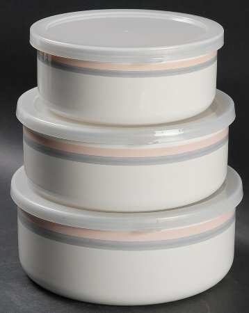 Aura Pink (3 Piece) Metal Bowl W/Plastic Lids (5", 6", 7")