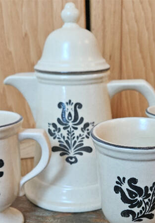 Blue Village Coffee Pot & Lid
