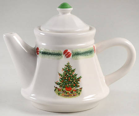 Christmas Heritage Sculpted Teapot for Individual Teapot & Lid w/Cup