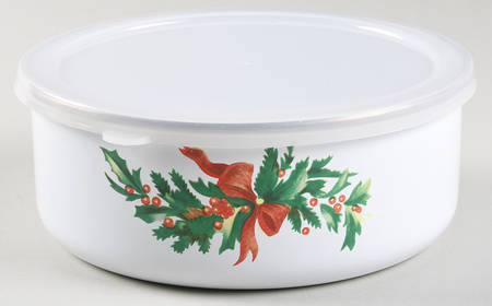 Christmas Heritage 6 5/8" Metal Bowl W/Plastic Lid