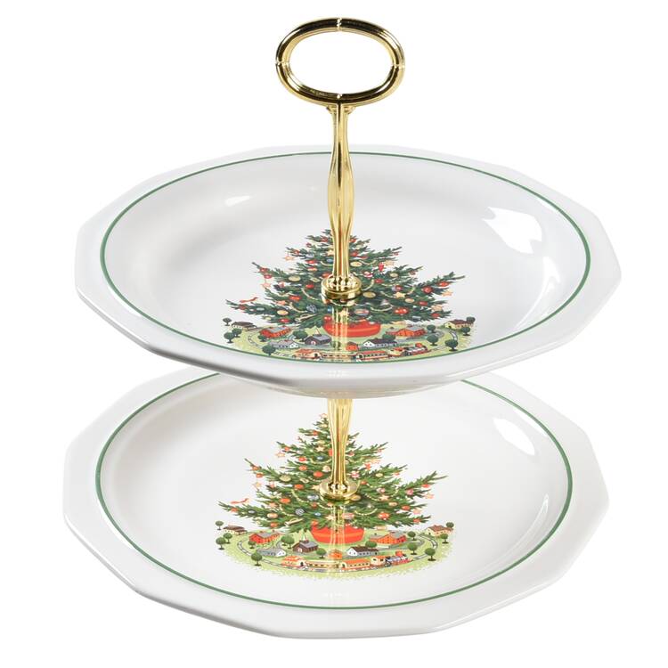 Christmas Heritage 6 5/8"-10"  2 Tiered Serving Tray (Dp, Sp) HC