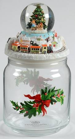 Christmas Heritage Glass Candy Jar & Snowglobe Lid