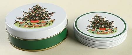 Christmas Heritage Coaster Set - 7 Piece (6 Coasters and Metal Box)