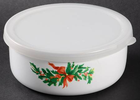 Christmas Heritage Bowl-Metal 5 3/4 W/Plastic Lid