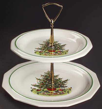 Christmas Heritage 2-Tiered Serving Tray (Dinner & Luncheon Plates)