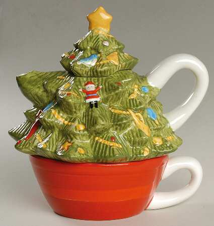 Christmas Heritage Sculpted Individual Teapot with Cup