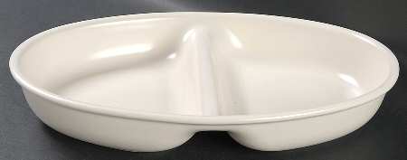 Color Medley Buff Matte 12" Oval Divided Vegetable Bowl