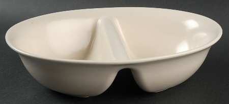 Color Medley Buff Matte 10" Oval Divided Vegetable Bowl