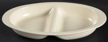 Color Medley Buff Matte 14" Oval Divided Vegetable Bowl