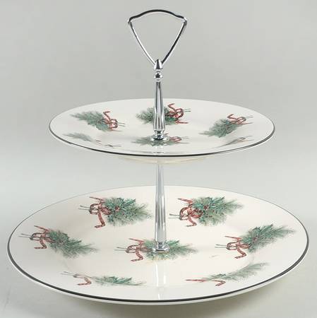 Farmers Market Holiday Greetings 2 Tiered Serving Tray (Dinner & Salad Plate)