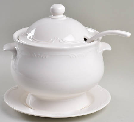 Filigree Tureen & Lid w/Ladle & Underplate