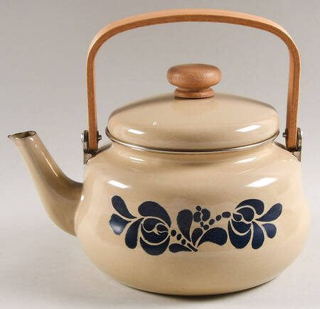Folk Art Metal Kettle & Lid