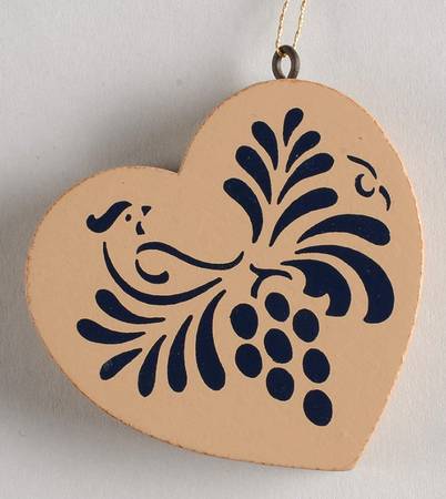 Folk Art Wood Heart Ornament