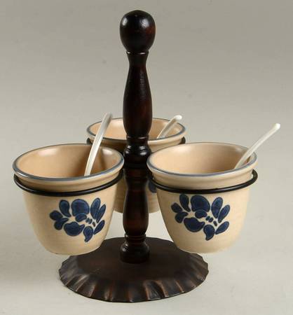 Folk Art 3 Jam/Relish Servers & Wood Stand