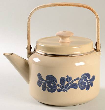 Folk Art Metal Kettle & Lid