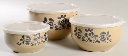 Folk Art 3 Pc Metal Bowl W/Plastic Lids(5 3/4",6 7/8"&7 3/4