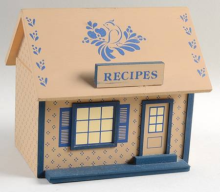 Folk Art Wood House Recipe Box & Lid