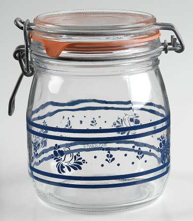 Folk Art Small Glassware Storage Jar & Lid