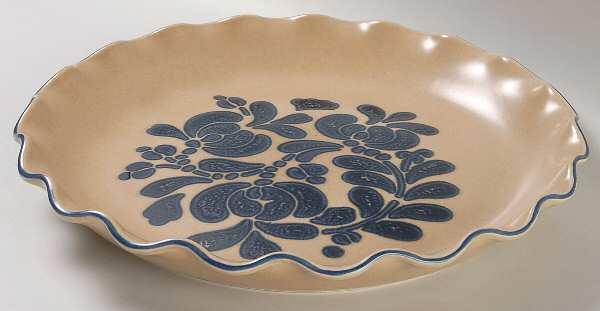 Folk Art Large Round Fluted Dish aka Chip/Dip Plate