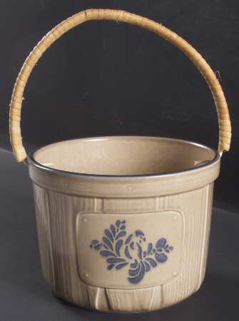 Folk Art Berry Bucket with Wicker Handle