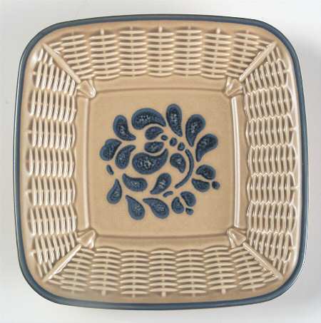 Folk Art Open Candy Dish with Wicker Trim