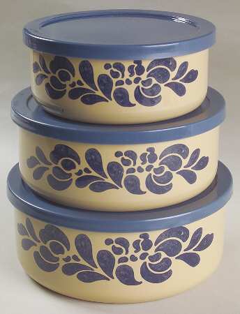 Folk Art (3 Piece) Metal Bowl W/Plastic Lids (5", 6", 7")