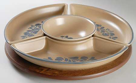 Folk Art (5 Pc) Lazy Susan (3 Sides, 1 Center & Wood Base)