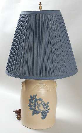 Folk Art Large Crock Lamp & Shade