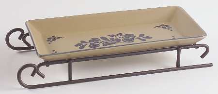 Folk Art Sled Server-11" Rectangular Tray W/Iron Sled Stand