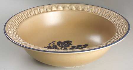 Folk Art Serving Bowl with Wicker Trim by Pfaltzgraff
