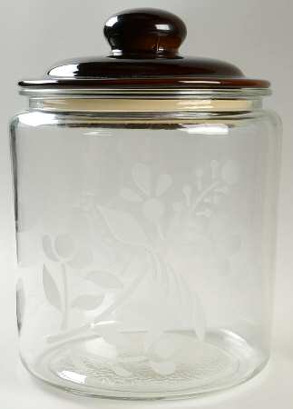 Folk Art Glassware Cookie Jar & Lid
