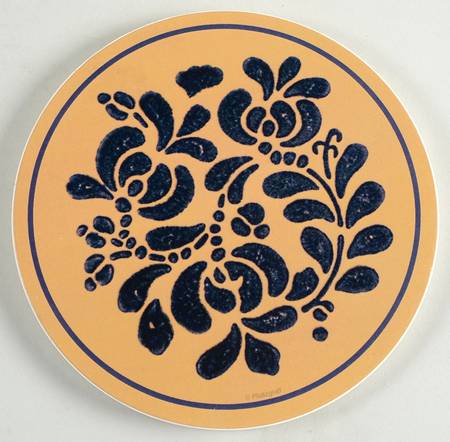Folk Art Round Stone Cork Back Trivet