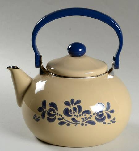 Folk Art Metal Kettle & Lid