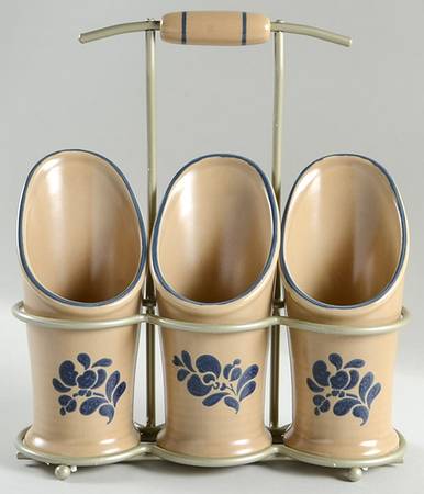 Folk Art Flatware Caddy-3 Holders & Metal Caddy