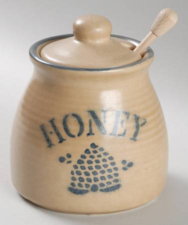 Folk Art Honey Pot with Lid and Spoon/Dipper