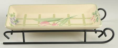 Garden Party (Garden Impressions) Sled Server-11" Rectangular Tray W/Iron Sled Stand