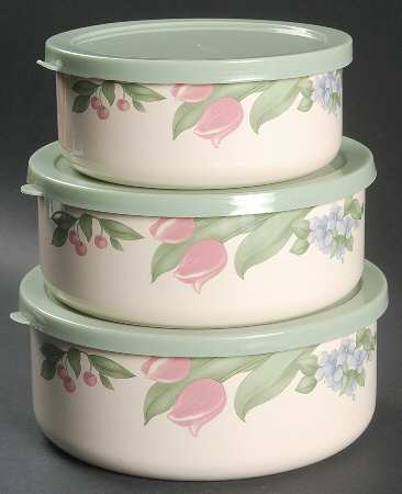 Garden Party (Garden Impressions) (3 Piece) Metal Bowl W/Plastic Lids (5", 6", 7")