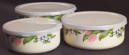 Garden Party (Garden Impressions) (3 Pc) Metal Bowl Set & Lid (5 7/8",6 3/4",7 3/8")