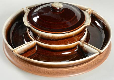 Gourmet Brown 7-Piece Lazy Susan with Wood Stand