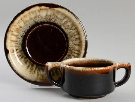 Gourmet Brown Flat Cream Soup Bowl & Saucer Set