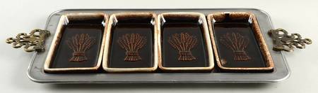 Gourmet Brown (5 Pc) Relish Set (4 Relish on Metal Tray)