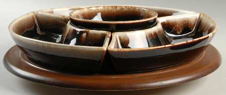 Gourmet Brown (5 Pc) Lazy Susan (3 Sides, 1 Center & Wood Base)