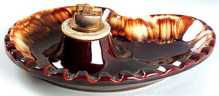 Gourmet Brown Kidney Shape Ashtray W/Lighter