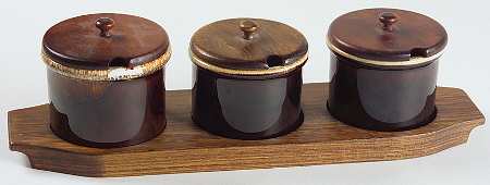 Gourmet Brown 3-Piece Condiment Set with Wood Stand