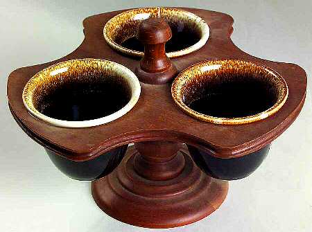 Gourmet Brown 3 Jam/Relish Servers & Wood Stand